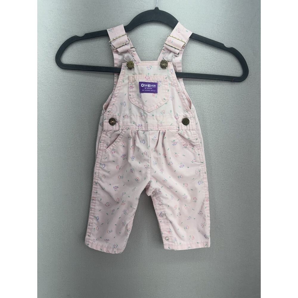 VTG OshKosh B’Gosh Vestbak Overalls 3-6M Pink Floral Baby Snap USA 90s READ
